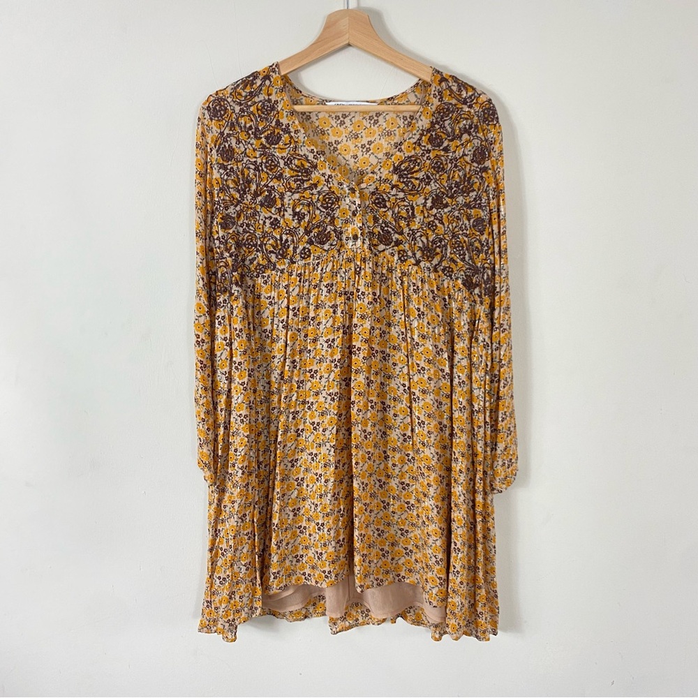 ZARA Floral Embroidered Long Sleeve Mini Dress Mustard Yellow - XS - Picture 7 of 16